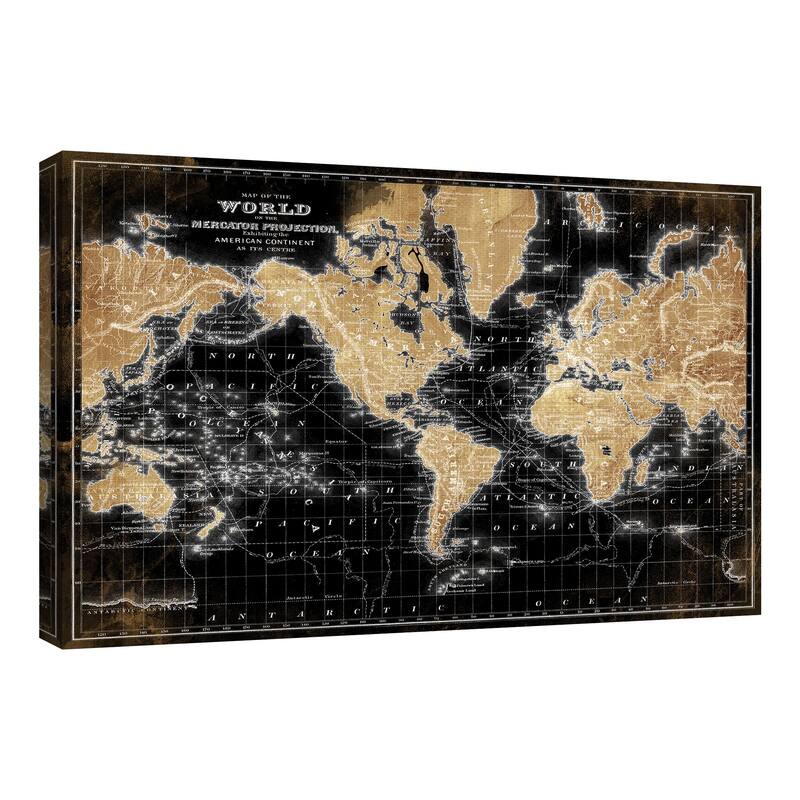 World Map on Black by Belle Maison Canvas Art Print