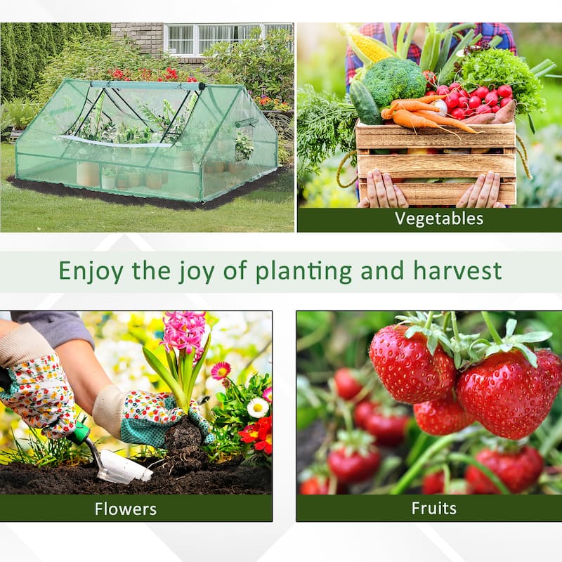 Outsunny 71" x 55" x 32" Mini Tunnel Greenhouse Garden Planting Shed Outdoor Flower Planter Warm House with Zipper Backyard