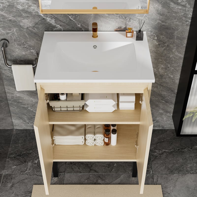 GDFStudio - Niall Modern Mid-Century Freestanding Bathroom Vanity with Soft Close Doors & Large Storage Spaces, WITHOUT Sink