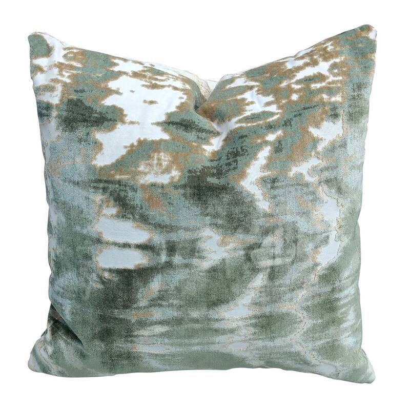 Harp & Finial Kanoko Eucalyptus Pillow - Lapis Blue and Green - Down Feather Insert - Feather - Accent - Green, Blue, Tan, Gold