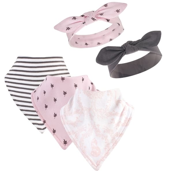 slide 1 of 1, Yoga Sprout Baby Girl Cotton Bandana Bibs and Headbands 5pk, Lace Garden, One Size - Lace Garden - One Size One Size - Lace Garden