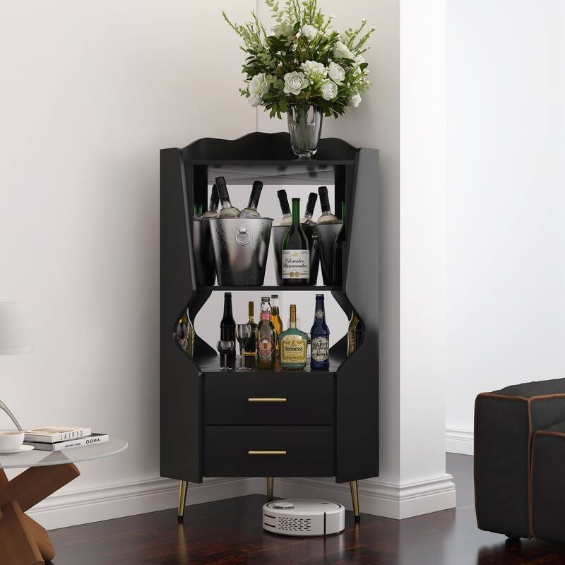 Rossetta Contemporary Elegance Mirrored Back Sideboard Bar Cabinet with Open Storage Shelves