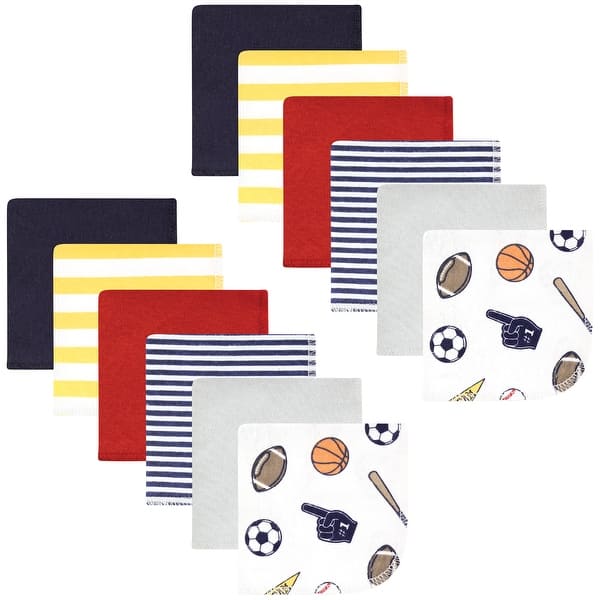 slide 1 of 1, Hudson Baby Infant Boy Flannel Cotton Washcloths, Sports Fan 12 Pack, One Size - Sports Fan 12 Pack - One Size One Size - Sports Fan 12 Pack