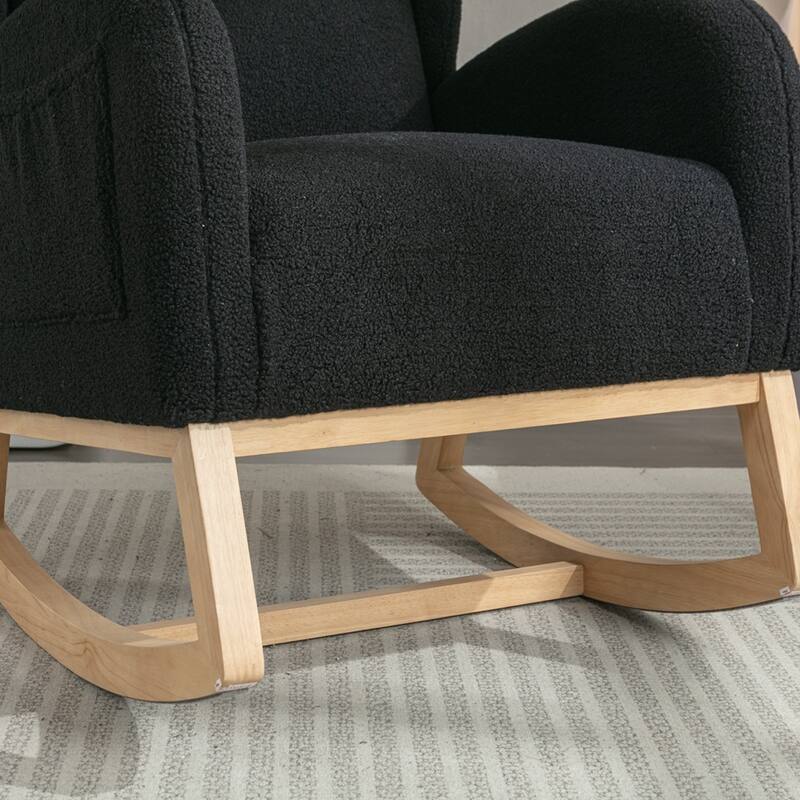 Modern Teddy Fabric Rocking Chair With Packet Wood Leg