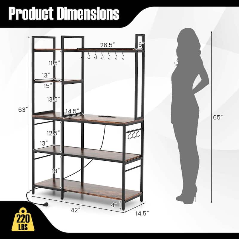 Costway Bakers Rack 5-Tier Coffee Bar Table with 10 S-Shaped Hooks & - See Details
