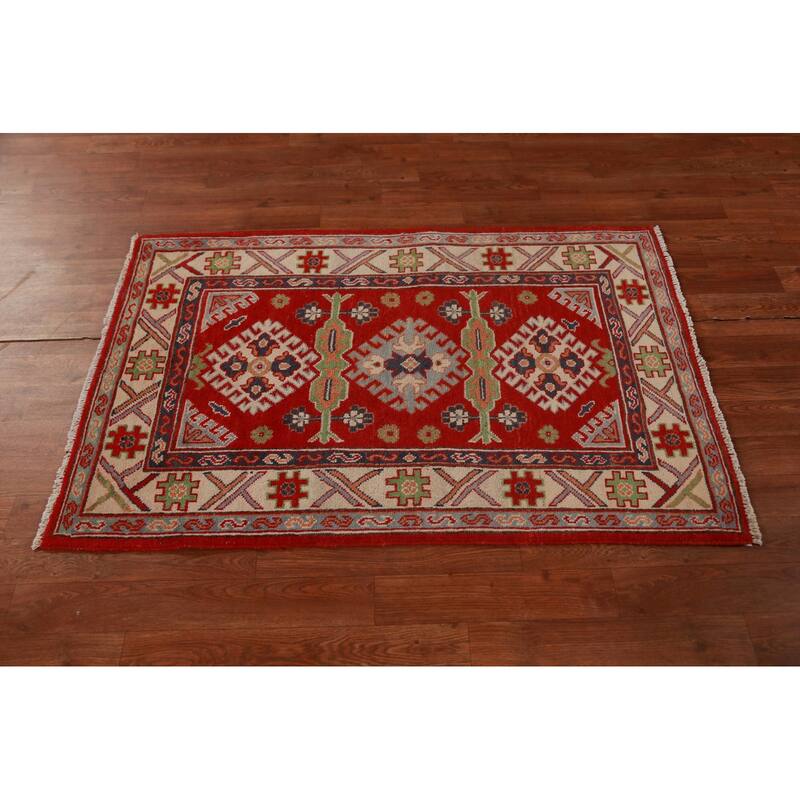 Red Kazak Foyer Rug Red Handmade Traditional Wool Carpet - 2'8"x 4'0"