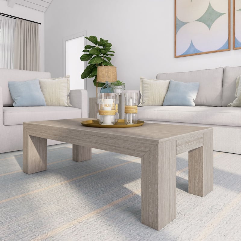 Plank and Beam Modern Rectangular Coffee Table - 48" x 24" - Seashell Wirebrush