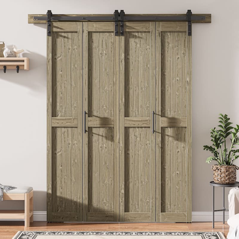 Assembled 30in./32in./36in./40in./44in./48in. x 84 in. Solid Core Pine Wood Bi-Fold Door With Hardware Kit