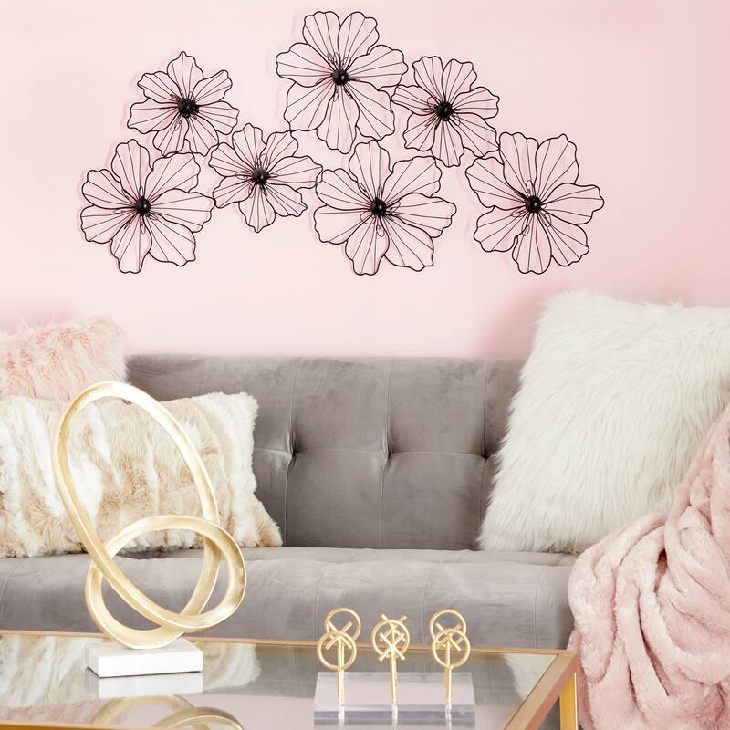 Gold or Black Metal Foiled Wire Floral Wall Decor - Black - 43"W, 21"H