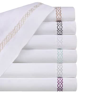 Superior Egyptian Cotton Embroidered Scroll 4 Piece Sheet Set