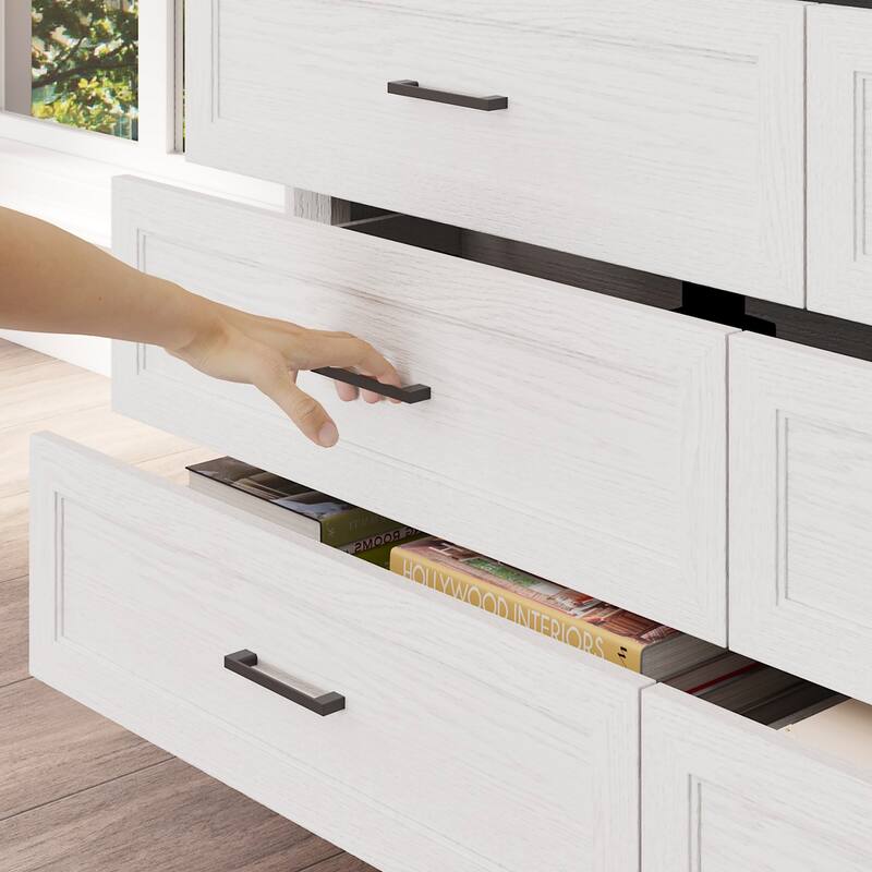 Modern 9-Drawer Dresser with Solid Wood Legs, Vintage Brown and White Wood Grain Options, Bedroom Storage Chest