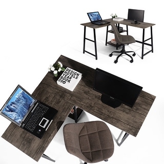 Carbon Loft Angband L-shaped Corner Computer Desk with Shelf (Dark Brown)