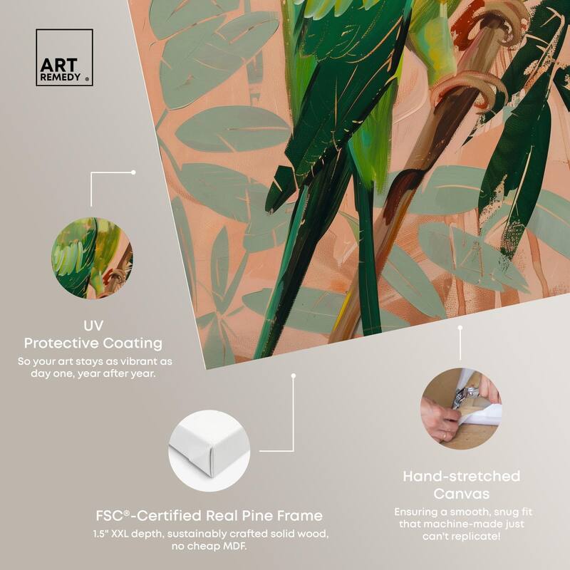 Coral and Green Parrot II Canvas by Art Remedy, Gallery Wrapped