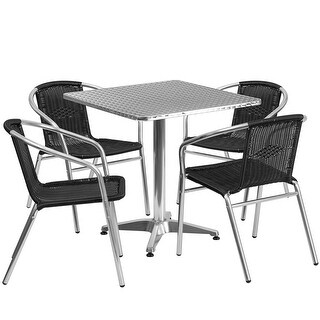 Skovde Square 27.5'' Aluminum Indoor-Outdoor Table Set w/4 Black Rattan ...