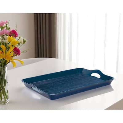 HomeRoots 17" Blue Abstract Geo Printed Serving Tray - 17 in. x 2.25 in. x 11.75 in.