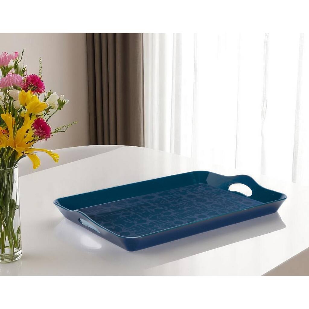 HomeRoots 17" Blue Abstract Geo Printed Serving Tray - 17 in. x 2.25 in. x 11.75 in.