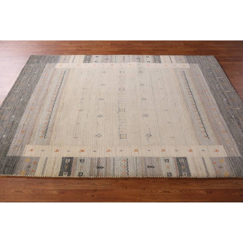 Tribal Beige Gabbeh Indian Area Rug Handmade Modern Wool Carpet - 5'4" x 7'7"