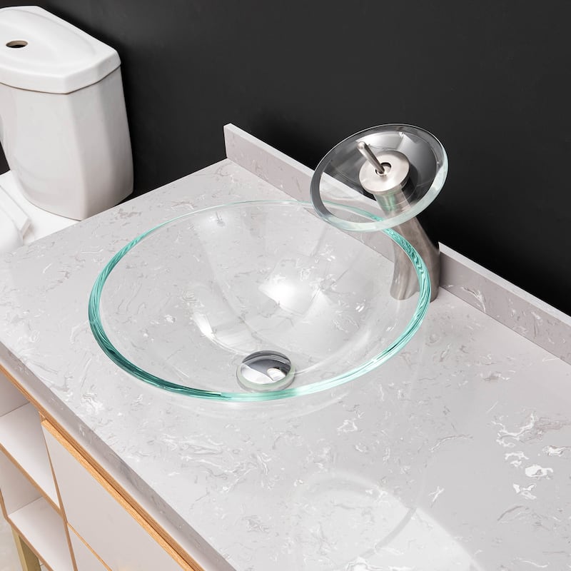 Vinnova Glass Circular Vessel Bathroom Sink without Faucet