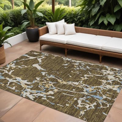 HomeRoots Striped Transitional Rectangle Outdoor Rug