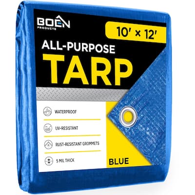 Boen 10' x 12' Blue All-Purpose Polyethylene Tarps, 2Pk