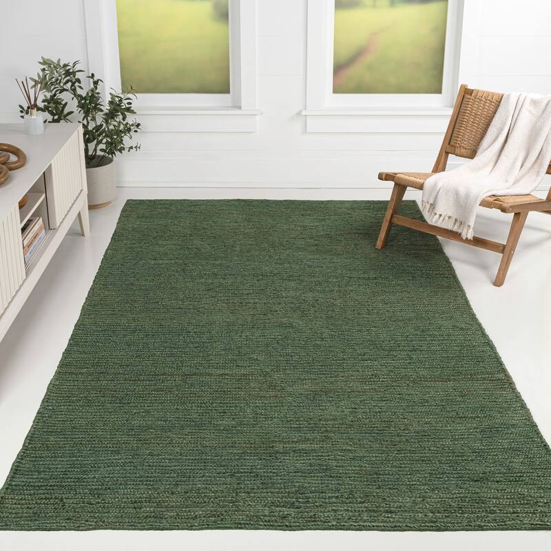 JONATHAN Y Griffin Rustic Farmhouse Woven Jute Solid Area Rug - Green - 4 X 6