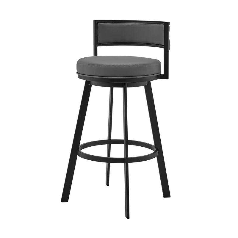 Modern Grey Faux Leather Seat Swivel Counter Height Bar Stool with Arms Low Back and Footrest - 34" H x 20" W x 20" D