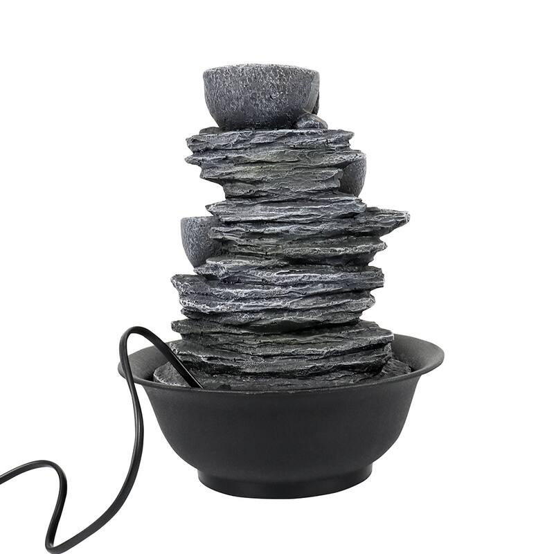 10.6-Inch H 4-Tier Bowls Cascading Tabletop Fountain with LED Light