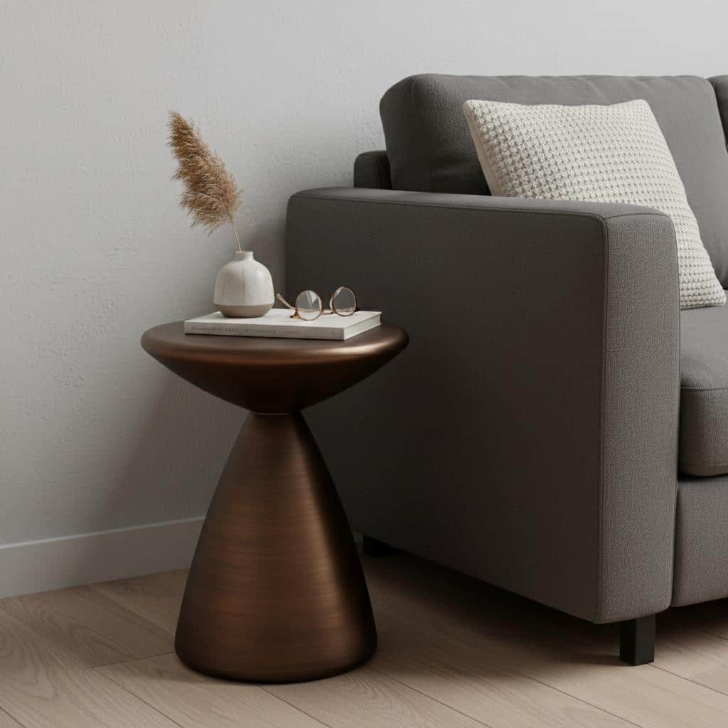 HomeRoots 18" Bronze Steel Cinched High Waist Round Pedestal End Table - 15.00 in. x 18.00 in. x 15.00 in.