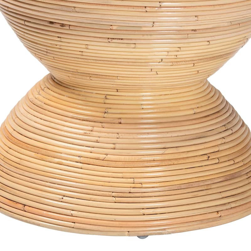 Tokyo Laminated Natural Rattan Side Table - Hourglass Table with Sculptural Design, Boho Chic Style for Living Room