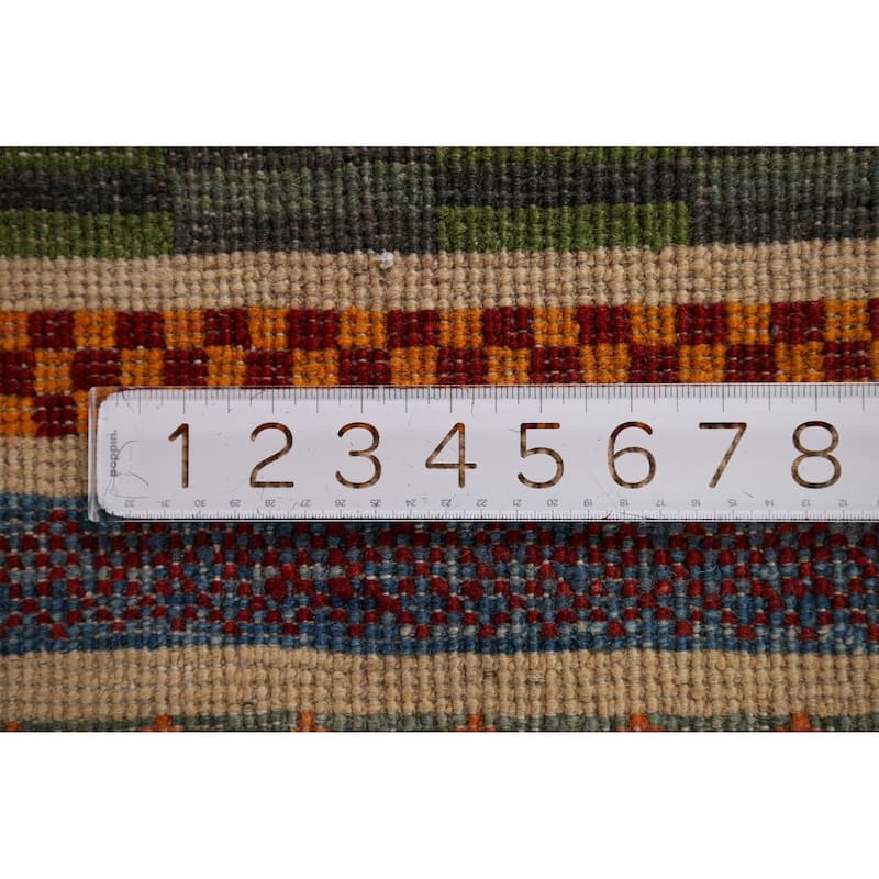 All-Over Striped Kazak Oriental Area Rug Hand-Knotted Wool Carpet - 3'11" x 5'11"