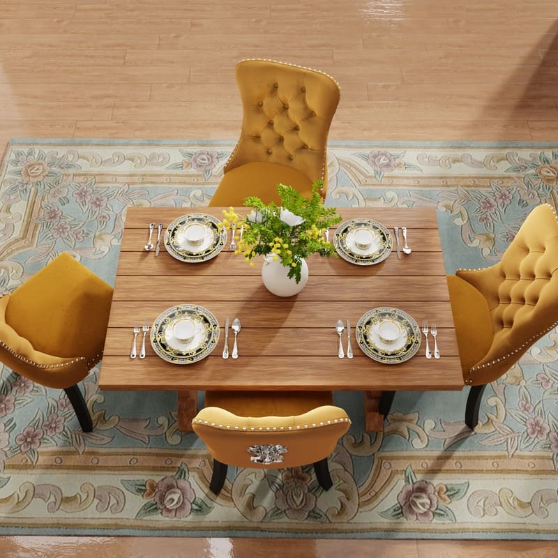 Solid Wood Velvet Upholstered Dining Chair Set of 4 - Gold