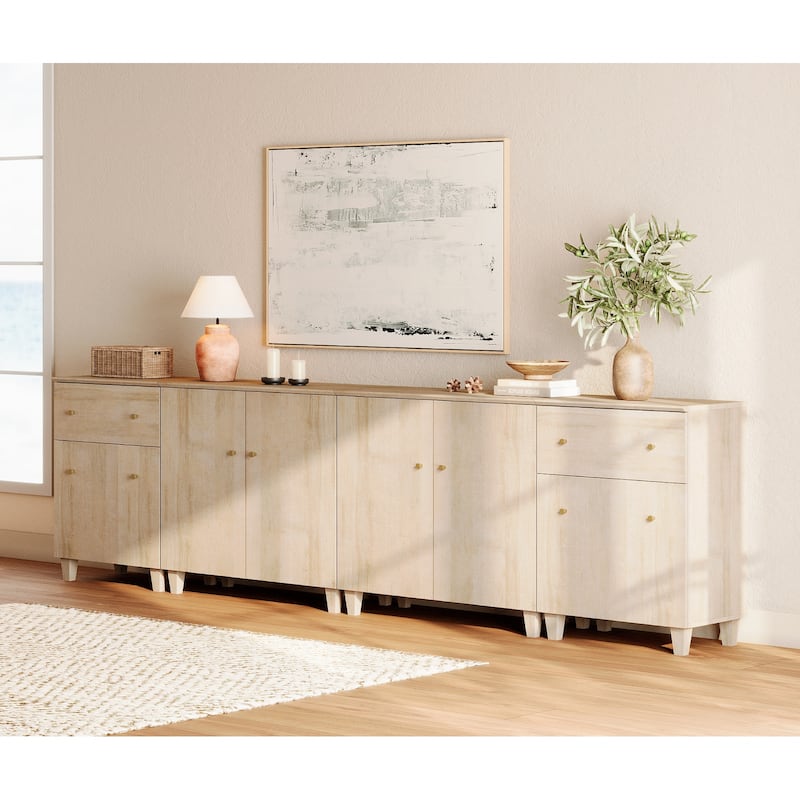 Wood Dresser with 2 Drawers and 4 Cabinets for Bedroom, 118" Wide - Light Oak
