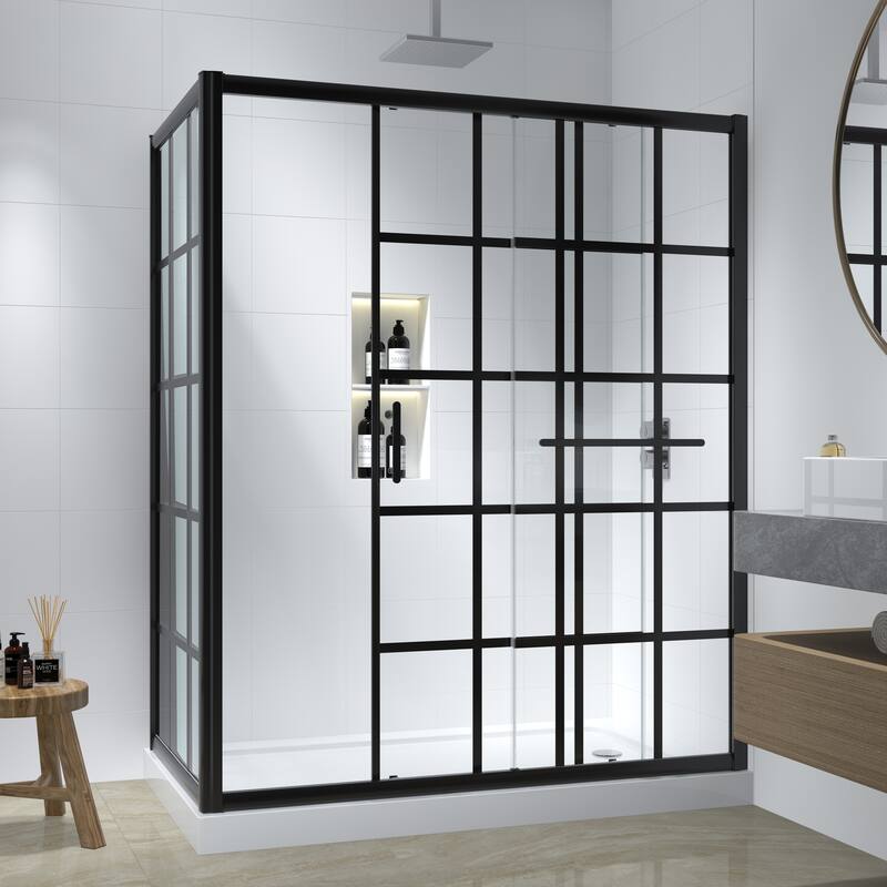 FELYL 48/60" W x 72" H Single Sliding Framed Shower Door with Heat Soaking Process and Protective Coating Clear Glass - 60" x 72"