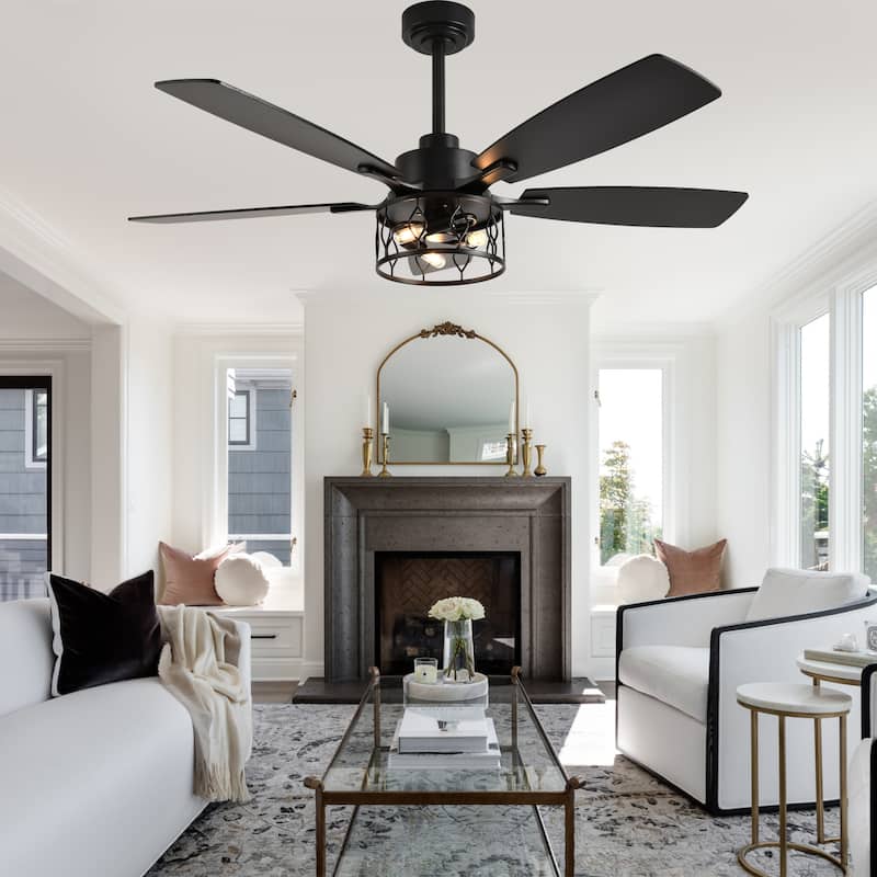 Cusp Barn 52 Inch Industrial Caged Ceiling Fan with Light and Remote, Farmhouse Quiet DC Motor Reversible Chandelier Ceiling Fan