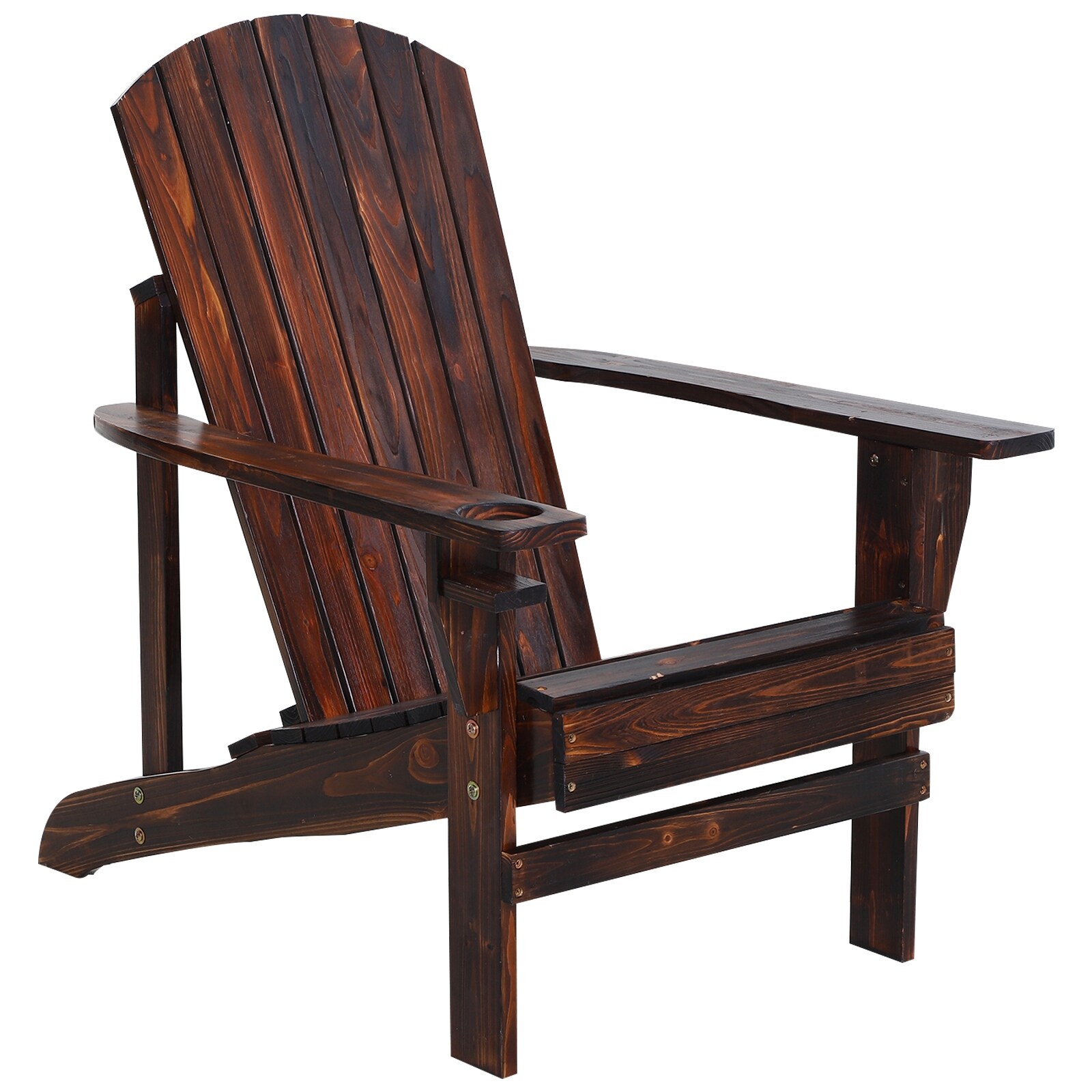 Shop Outsunny Outdoor Classic Wooden Adirondack Deck Lounge Chair With Ergonomic Design A Built In Cup Holder On Sale Overstock 31059697