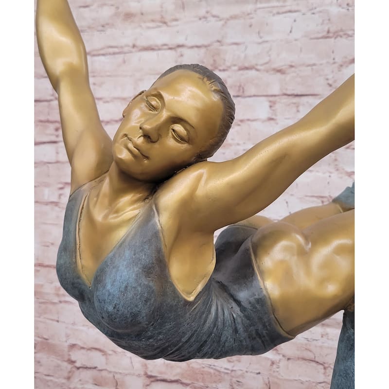 Bronze Ballerina Sculpture – Modern Gold And Blue Patina Ballet Dancer Statue