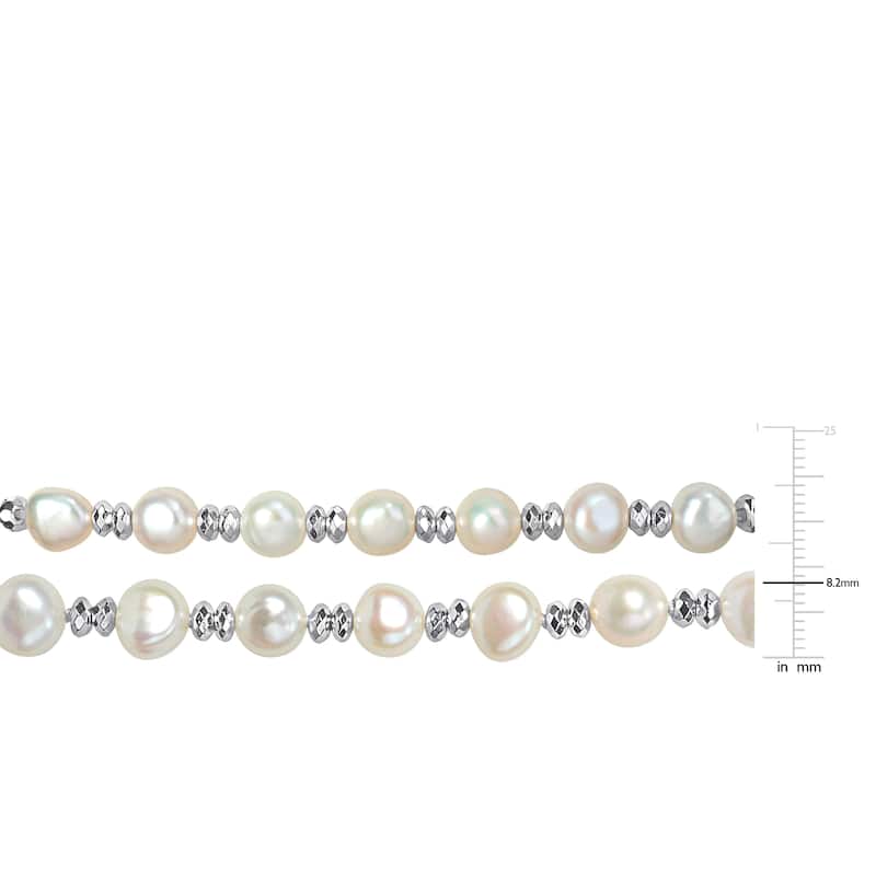 Miadora Cultured Freshwater Pearl Strand Necklace Double Rondelle Bracelet Set Sterling Silver