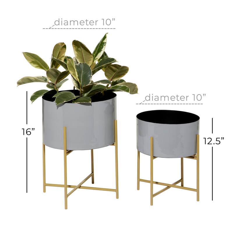Iron Contemporary Planter (Set of 2) - S/2 12", 16"H