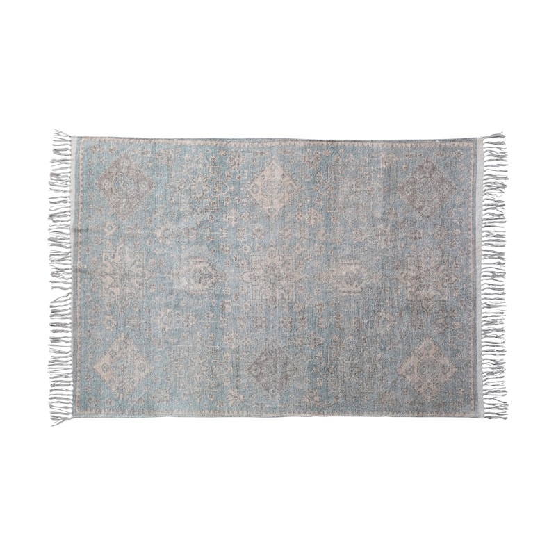 Cotton Chenille Distressed Print Rug with Fringe