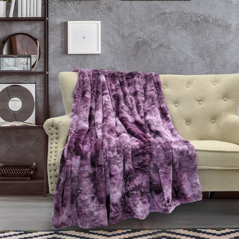 Tie Dyed Double Sided Fauxfur Throw - Purple