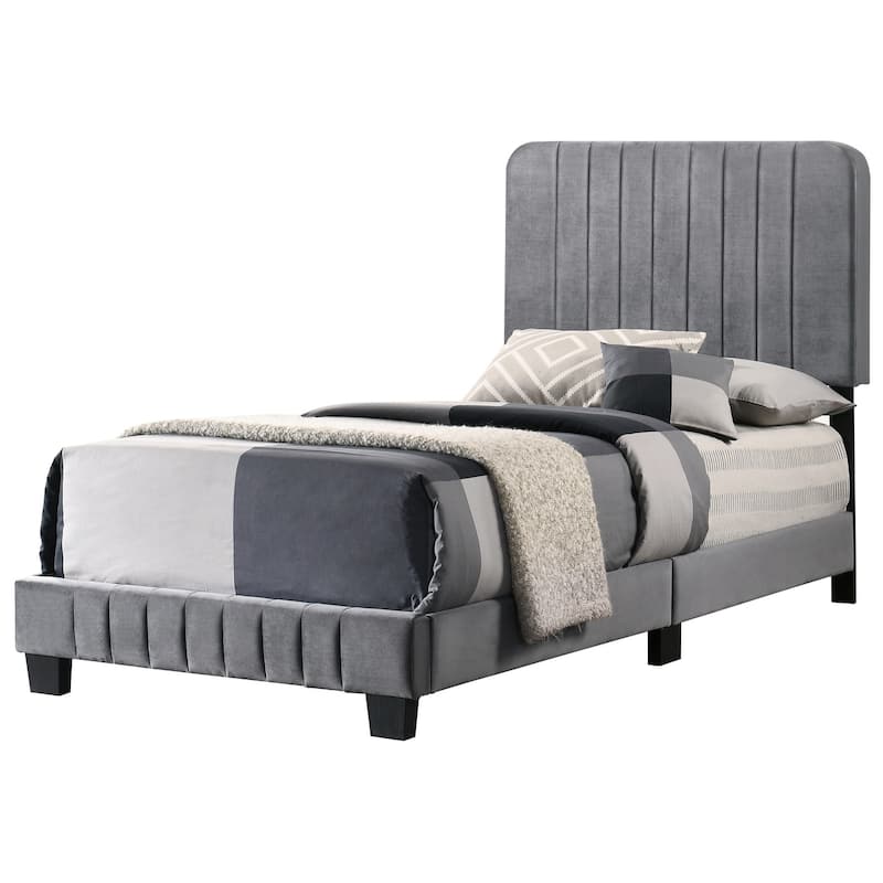Solid Velvet Upholstered Channel Tufted Twin Panel Bed - 81" - Gray