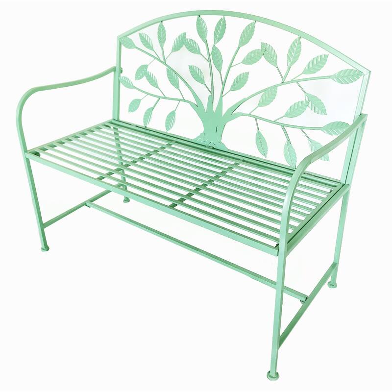 Tree Pattern Outdoor Garden Bench with Backrest - 42" - Blue