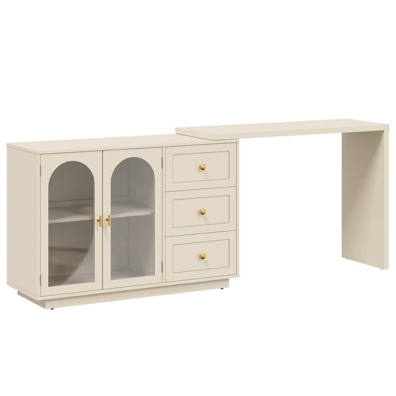 Extendable Makeup Vanity Desk with 3 Drawers & 2 Doors