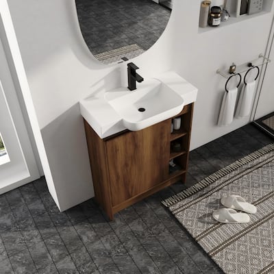 Malwee 28" FreeStanding Bathroom Vanity with Sink, Small Floor Stand Bathroom Vanity with Ceramic Sink and Soft Close Door