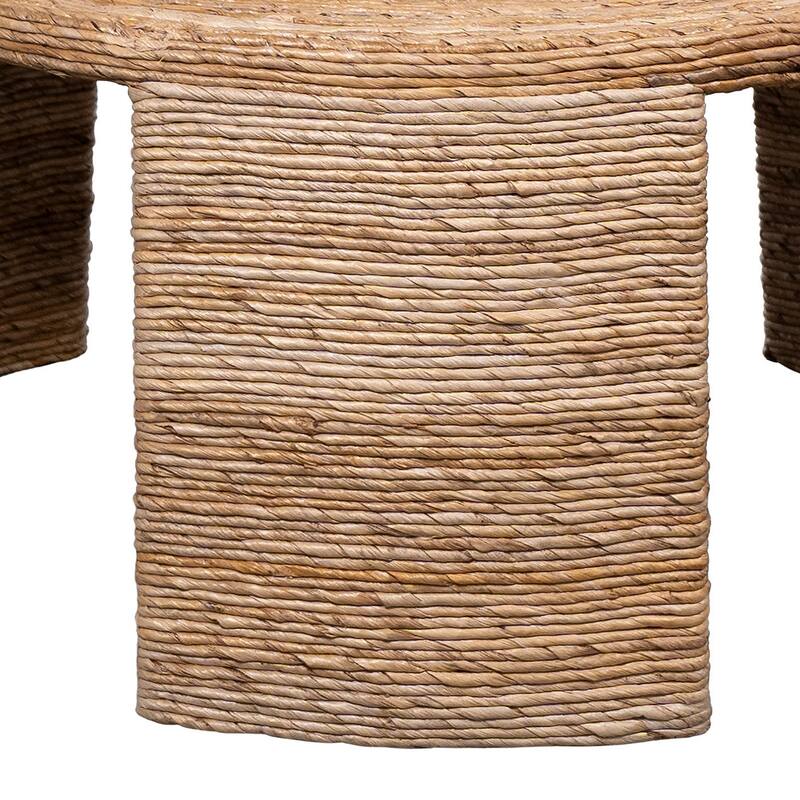Asha 36 Inch Coffee Table, Round Shaped Top with Natural Rattan Wrapping