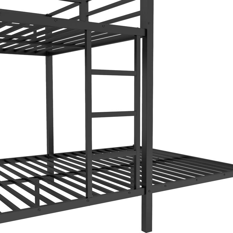 Metal Queen Bunk Bed with Integrated Study Desk, Stairs, Storage & Built-in Closet