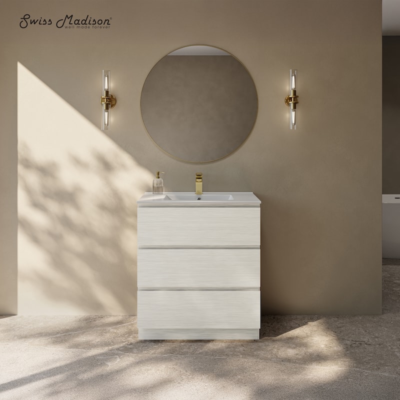Liberte 30" Freestanding Bathroom Vanity In White Oak With Sink Top - 30