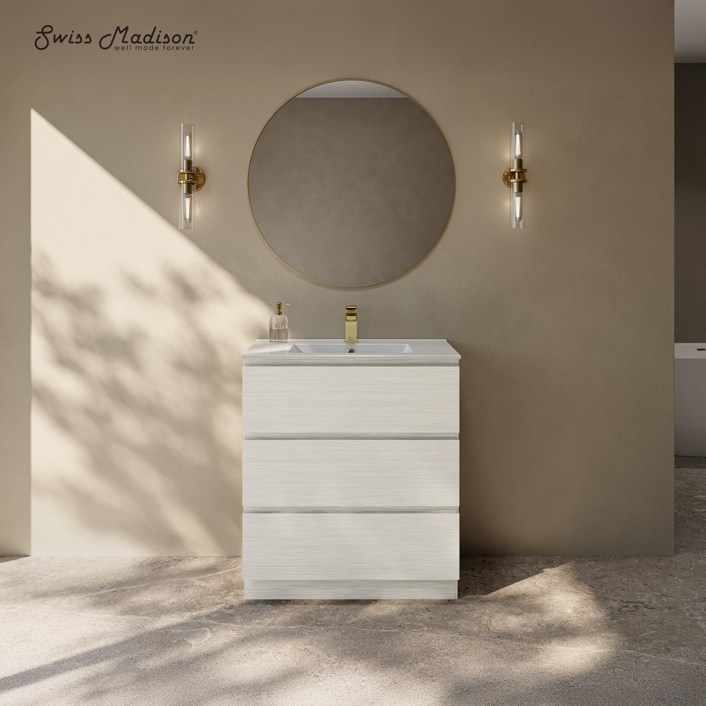 Liberte 30" Freestanding Bathroom Vanity In White Oak With Sink Top - 30