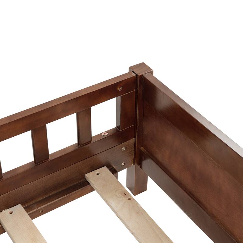 Full Size Pine Bed w/ Bookcase Headboard ,LED Sensor Light, Guardrails