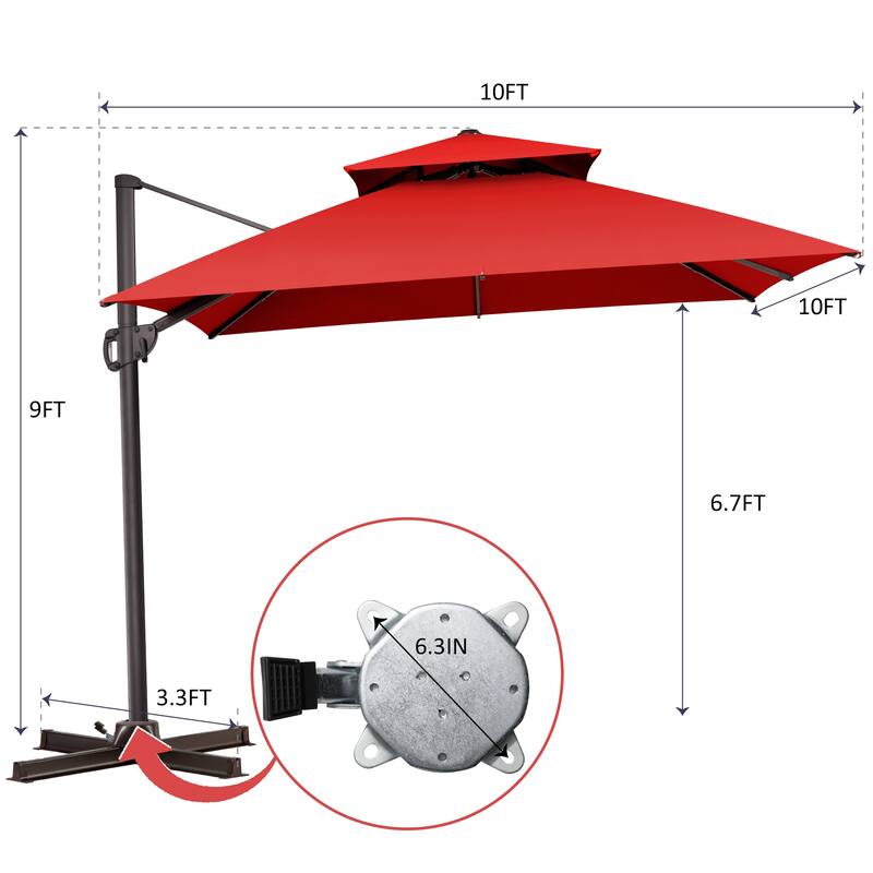 Pellebant 10 x 10 ft Square Outdoor Patio Cantilever-Offset Umbrella with Base Stand